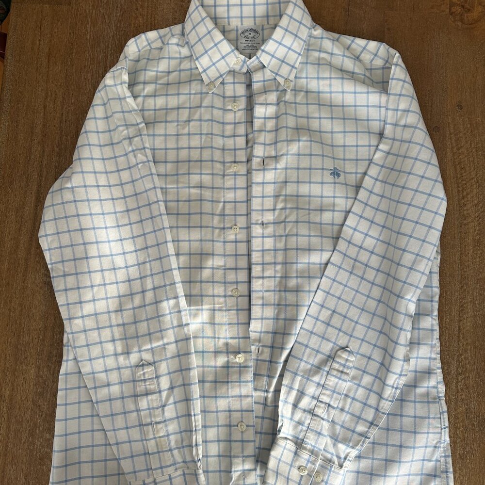 Brooks Brothers Plaid White Button Up Shirt Size L